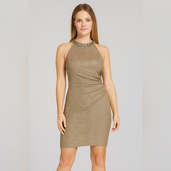 Xscape Plus Size Women's Gold Evening Dress (A1) - Picture 1 of 17